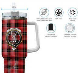 ScotsTee Shop Scottish MacQueen Modern Clan Crest Tartan Tumbler with Handle 40oz Insulated Tumbler