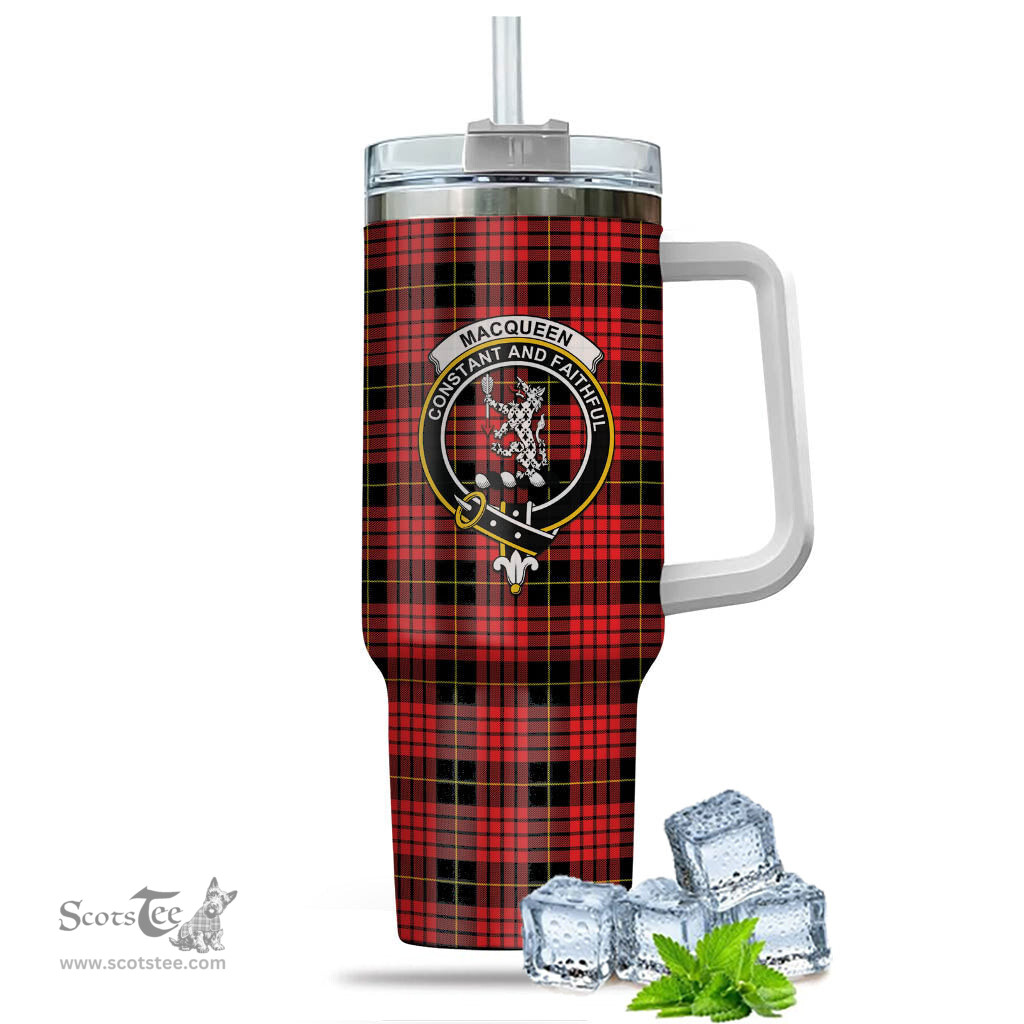 ScotsTee Shop Scottish MacQueen Modern Clan Crest Tartan Tumbler with Handle 40oz Insulated Tumbler