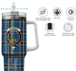 ScotsTee Shop Scottish Thomson Dress Blue Clan Crest Tartan Tumbler with Handle 40oz Insulated Tumbler