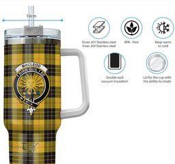 ScotsTee Shop Scottish MacLeod of Lewis Ancient Clan Crest Tartan Tumbler with Handle 40oz Insulated Tumbler