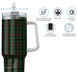ScotsTee Shop Scottish Tennant Clan Tartan Tumbler with Handle 40oz Insulated Tumbler