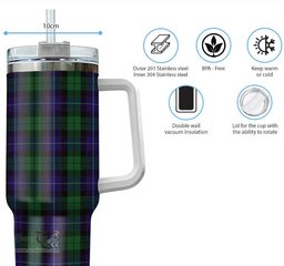 ScotsTee Shop Scottish Mitchell Clan Tartan Tumbler with Handle 40oz Insulated Tumbler