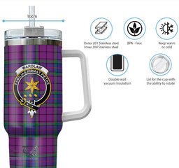 ScotsTee Shop Scottish Wardlaw Modern Clan Crest Tartan Tumbler with Handle 40oz Insulated Tumbler