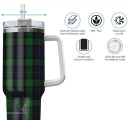ScotsTee Shop Scottish MacWilliam Clan Tartan Tumbler with Handle 40oz Insulated Tumbler
