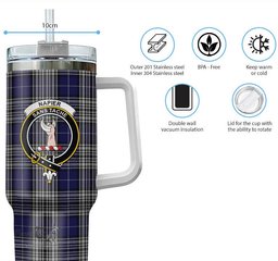 ScotsTee Shop Scottish Napier Clan Crest Tartan Tumbler with Handle 40oz Insulated Tumbler