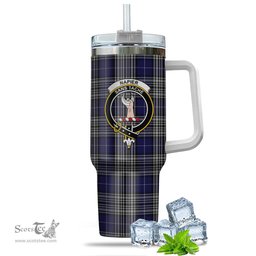 ScotsTee Shop Scottish Napier Clan Crest Tartan Tumbler with Handle 40oz Insulated Tumbler