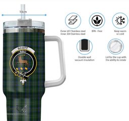 ScotsTee Shop Scottish Scott Hunting Clan Crest Tartan Tumbler with Handle 40oz Insulated Tumbler