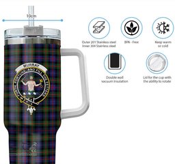 ScotsTee Shop Scottish Murray of Atholl Modern Clan Crest Tartan Tumbler with Handle 40oz Insulated Tumbler
