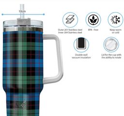 ScotsTee Shop Scottish Guthrie Clan Tartan Tumbler with Handle 40oz Insulated Tumbler