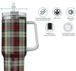 ScotsTee Shop Scottish Rose White Dress Clan Tartan Tumbler with Handle 40oz Insulated Tumbler