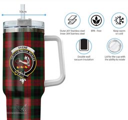 ScotsTee Shop Scottish Skene of Cromar Black Clan Crest Tartan Tumbler with Handle 40oz Insulated Tumbler