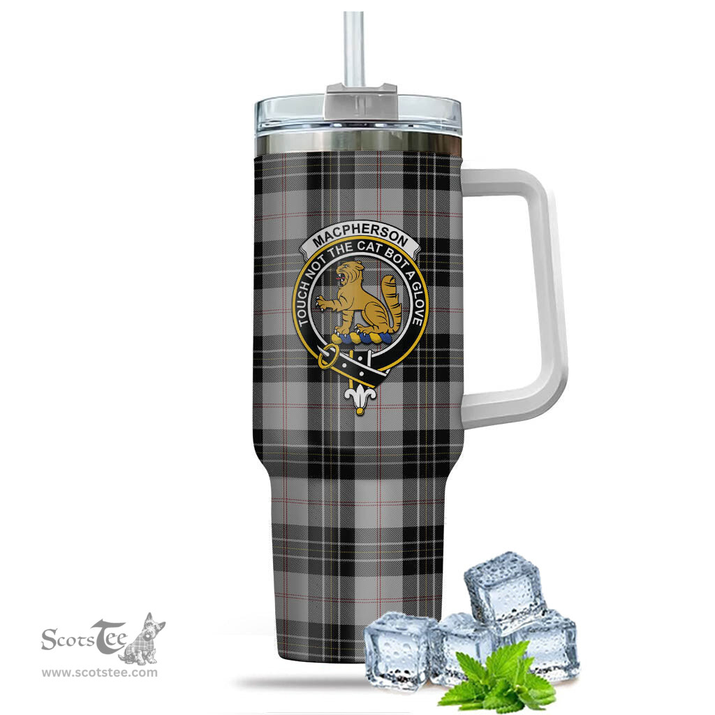 ScotsTee Shop Scottish MacPherson Dress Clan Crest Tartan Tumbler with Handle 40oz Insulated Tumbler