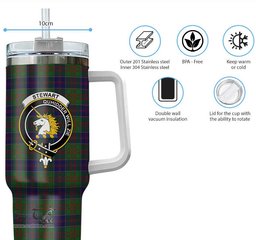 ScotsTee Shop Scottish Stewart of Appin Hunting Clan Crest Tartan Tumbler with Handle 40oz Insulated Tumbler
