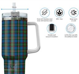 ScotsTee Shop Scottish Tait Clan Tartan Tumbler with Handle 40oz Insulated Tumbler