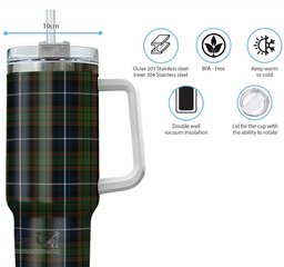 ScotsTee Shop Scottish MacRae Hunting Clan Tartan Tumbler with Handle 40oz Insulated Tumbler