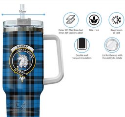 ScotsTee Shop Scottish Ramsay Blue Ancient Clan Crest Tartan Tumbler with Handle 40oz Insulated Tumbler