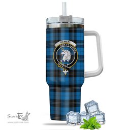 ScotsTee Shop Scottish Ramsay Blue Ancient Clan Crest Tartan Tumbler with Handle 40oz Insulated Tumbler