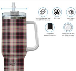 ScotsTee Shop Scottish MacPherson Hunting Ancient Clan Tartan Tumbler with Handle 40oz Insulated Tumbler
