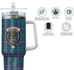 ScotsTee Shop Scottish Sandilands Clan Crest Tartan Tumbler with Handle 40oz Insulated Tumbler