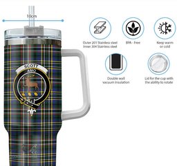 ScotsTee Shop Scottish Scott Green Modern Clan Crest Tartan Tumbler with Handle 40oz Insulated Tumbler