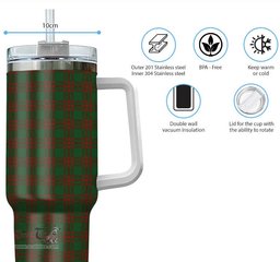 ScotsTee Shop Scottish Menzies Clan Tartan Tumbler with Handle 40oz Insulated Tumbler