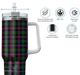 ScotsTee Shop Scottish Urquhart Modern Clan Tartan Tumbler with Handle 40oz Insulated Tumbler