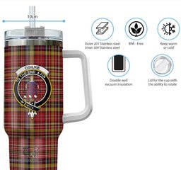 ScotsTee Shop Scottish Ogilvie (Ogilvy) of Strathallan Clan Crest Tartan Tumbler with Handle 40oz Insulated Tumbler
