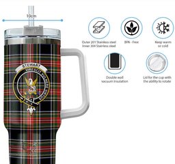 ScotsTee Shop Scottish Stewart Black Clan Crest Tartan Tumbler with Handle 40oz Insulated Tumbler