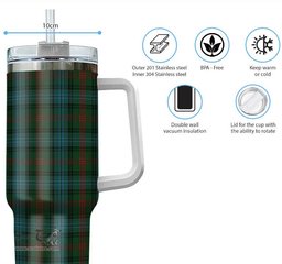 ScotsTee Shop Scottish Ross Hunting Clan Tartan Tumbler with Handle 40oz Insulated Tumbler