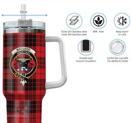 ScotsTee Shop Scottish MacLeod of Raasay Clan Crest Tartan Tumbler with Handle 40oz Insulated Tumbler