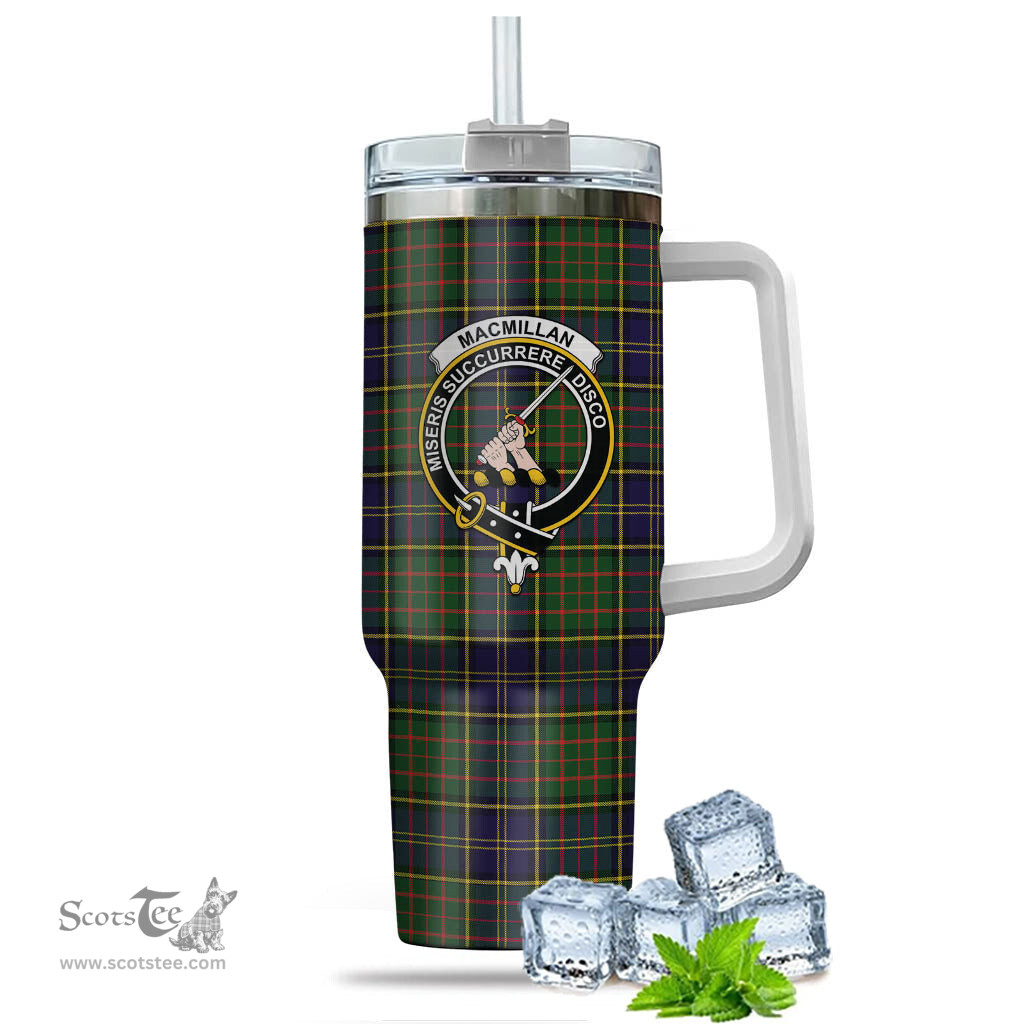 ScotsTee Shop Scottish MacMillan Hunting Modern Clan Crest Tartan Tumbler with Handle 40oz Insulated Tumbler