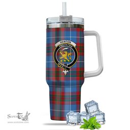 ScotsTee Shop Scottish Newton Clan Crest Tartan Tumbler with Handle 40oz Insulated Tumbler