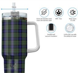 ScotsTee Shop Scottish MacLaren Clan Tartan Tumbler with Handle 40oz Insulated Tumbler