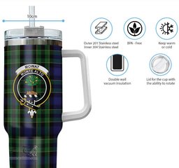 ScotsTee Shop Scottish Mowat Clan Crest Tartan Tumbler with Handle 40oz Insulated Tumbler