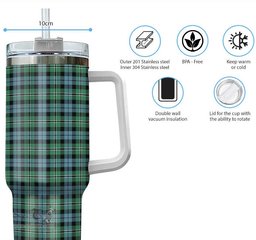 ScotsTee Shop Scottish Melville Ancient Clan Tartan Tumbler with Handle 40oz Insulated Tumbler