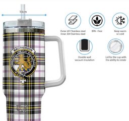 ScotsTee Shop Scottish MacPherson Dress Modern Clan Crest Tartan Tumbler with Handle 40oz Insulated Tumbler