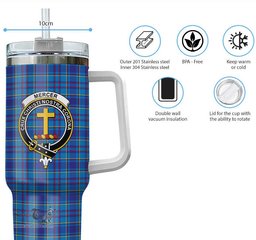 ScotsTee Shop Scottish Mercer Modern Clan Crest Tartan Tumbler with Handle 40oz Insulated Tumbler