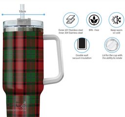 ScotsTee Shop Scottish MacPhail Clan Tartan Tumbler with Handle 40oz Insulated Tumbler