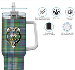 ScotsTee Shop Scottish Whitelaw Clan Crest Tartan Tumbler with Handle 40oz Insulated Tumbler