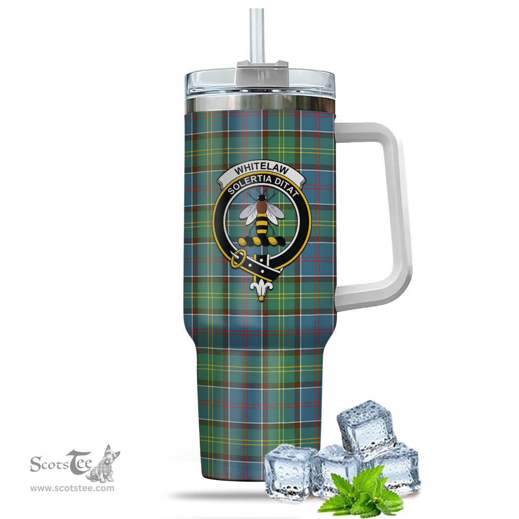 ScotsTee Shop Scottish Whitelaw Clan Crest Tartan Tumbler with Handle 40oz Insulated Tumbler