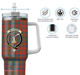 ScotsTee Shop Scottish Matheson Ancient Clan Crest Tartan Tumbler with Handle 40oz Insulated Tumbler
