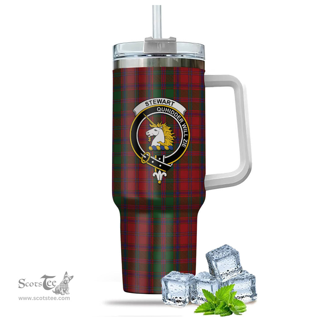 ScotsTee Shop Scottish Stewart of Appin Clan Crest Tartan Tumbler with Handle 40oz Insulated Tumbler