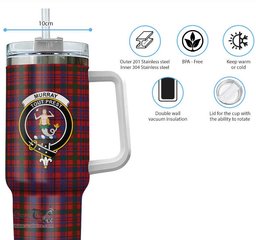 ScotsTee Shop Scottish Murray of Tullibardine Clan Crest Tartan Tumbler with Handle 40oz Insulated Tumbler