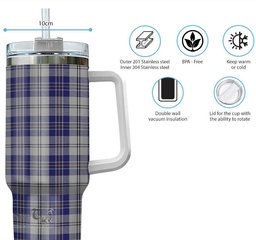 ScotsTee Shop Scottish MacPherson Dress Blue Clan Tartan Tumbler with Handle 40oz Insulated Tumbler