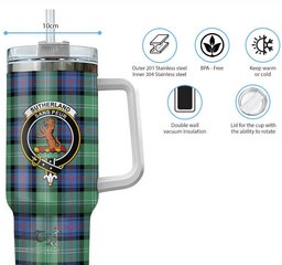 ScotsTee Shop Scottish Sutherland Ancient Clan Crest Tartan Tumbler with Handle 40oz Insulated Tumbler