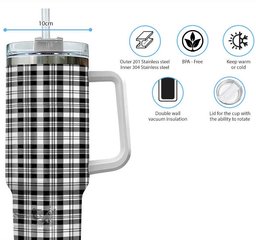 ScotsTee Shop Scottish Scott Black White Clan Tartan Tumbler with Handle 40oz Insulated Tumbler