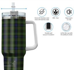 ScotsTee Shop Scottish Stewart Hunting Clan Tartan Tumbler with Handle 40oz Insulated Tumbler