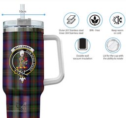 ScotsTee Shop Scottish MacLennan Clan Crest Tartan Tumbler with Handle 40oz Insulated Tumbler