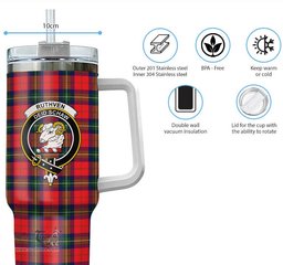 ScotsTee Shop Scottish Ruthven Modern Clan Crest Tartan Tumbler with Handle 40oz Insulated Tumbler