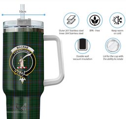 ScotsTee Shop Scottish MacRae Clan Crest Tartan Tumbler with Handle 40oz Insulated Tumbler